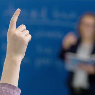 Ein Schüler meldet sich per Handzeichen während des Unterrichts