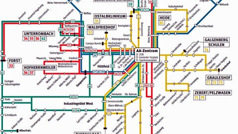 Karte vom Liniennetz der OVA Aalen