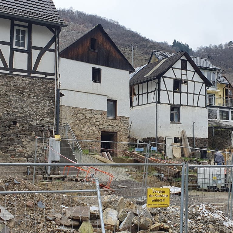 Bauarbeiten in Reimerzhofen nach der Flutkatastrophe im Ahrtal