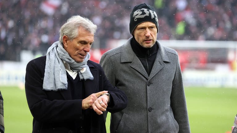 Die VfB-Präsidiumsmitglieder Rainer Adrion (l.) und Christian Riethmüller (Foto: IMAGO, IMAGO / Sportfoto Rudel)
