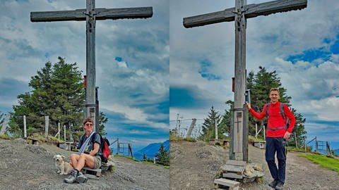 Nicole und Matthias stehen auf einem Berg am Gipfelkreuz. Die beiden haben sich nach dem Tod ihrer Ehepartner kennengelernt. (Foto: Nicole Bauer und Matthias Erbacher)