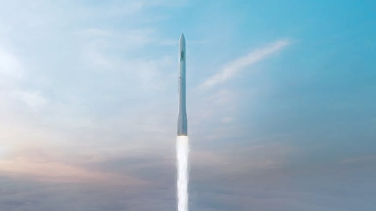 Visualisierung der Rakete des Start-ups HyImpulse aus Neuenstadt am Kocher am Himmel
