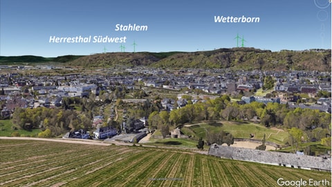 Die meisten Windräder würden - nach aktuellen Planungen- oberhalb von Euren entstehen. Diese Anlagen wären vom Petrisberg aus deutlich zu sehen. 
