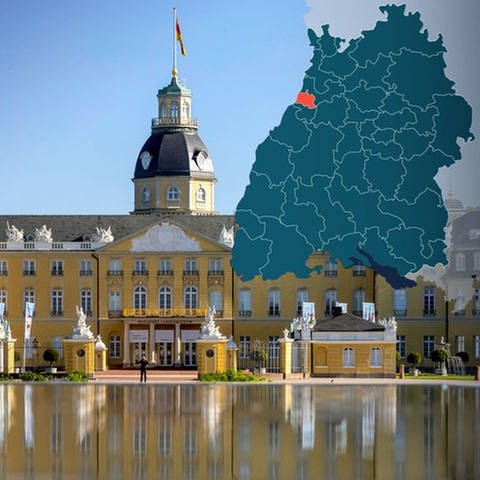 Symbolbild Wahlkreis 271 Karlsruhe-Stadt Bundestagswahl 2021 in Baden-Württemberg (Foto: IMAGO, IMAGO / Arnulf Hettrich, Karte & Montage: SWR)