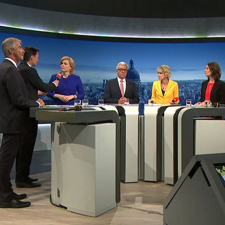 v.l.: Uwe Junge (AfD), Julia Klöckner (CDU), Roger Lewentz (SPD), Anne Spiegel (Grüne), Jochen Bülow (Linke)