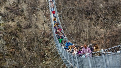 Die Geierlay-Hängebrücke im Hunsrück, eine der längsten Deutschlands