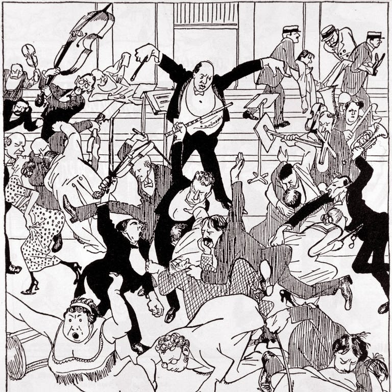 Das nächste Wiener Schönberg-Konzert. Karikatur in "Die Zeit" vom 6. April 1913 (Foto: picture-alliance / Reportdienste, picture-alliance / IMAGNO/Austrian Archives)