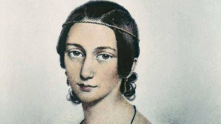 Die Pianistin und Komponistin Clara Schumann in einer Lithographie von Straub um 1840