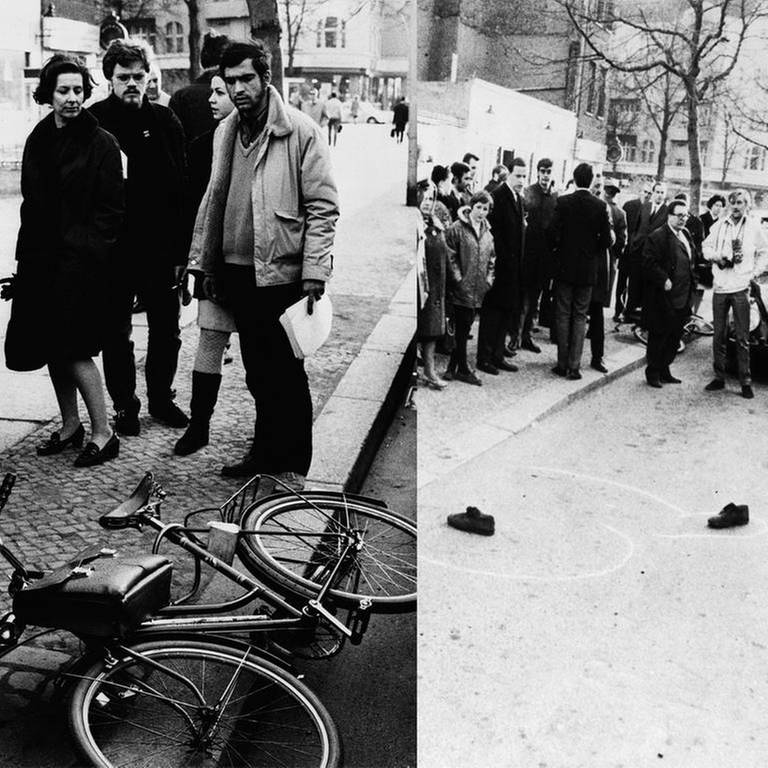 Tatort des Attentats auf Rudi Dutschke am 11.4.1968 auf dem Kurfürstendamm in Berlin