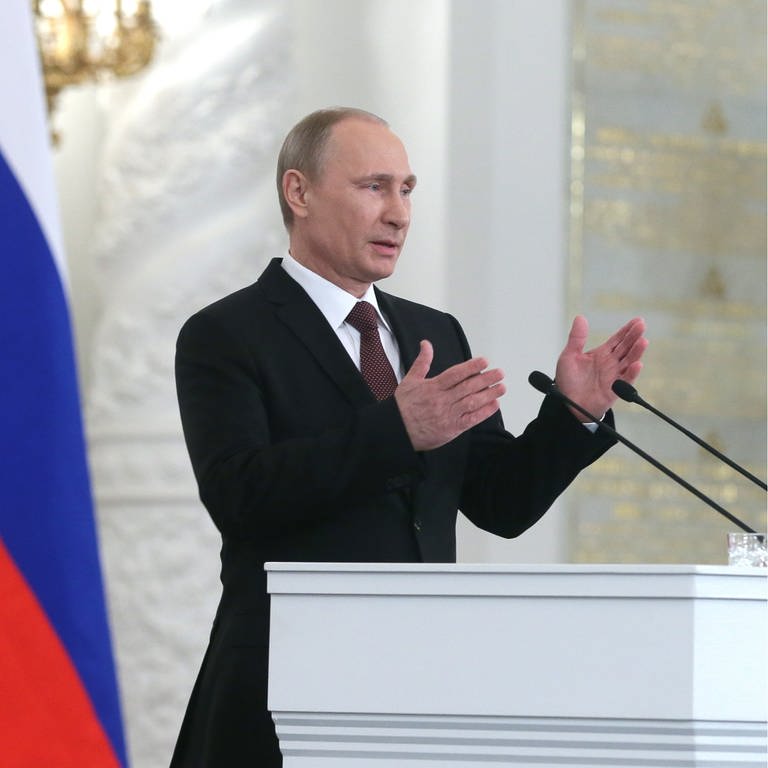 Russlands Präsident Wladimir Putin hält am 18. März 2014 eine "Rede an die Nation" im Zusammenhang mit den Ereignissen auf der Krim