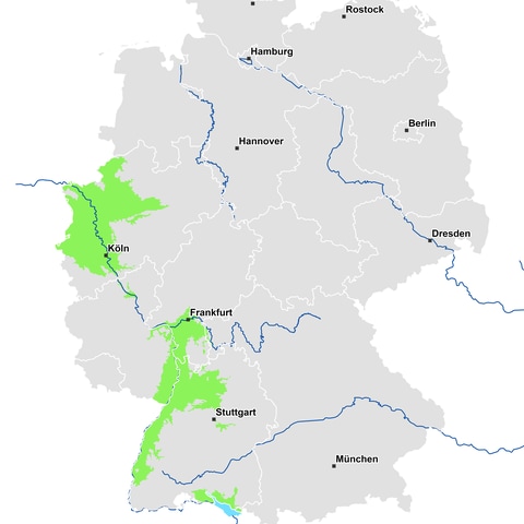 Aus aus den eingegangenen Beobachtungen berechnete Ausbreitung der Apfelblüte in Deutschland am 6. April 2022.