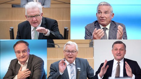 Winfried Kretschmann (Grüne), Thomas Strobl (CDU), Andreas Stoch (SPD), Bernd Gögel (AfD), Hans-Ulrich Rülke (FDP)