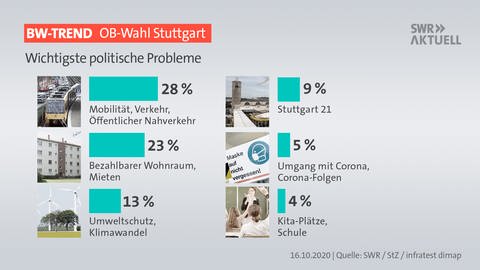 Grafik mit den laut BW-Trend wichtigsten Problemen in Stuttgart