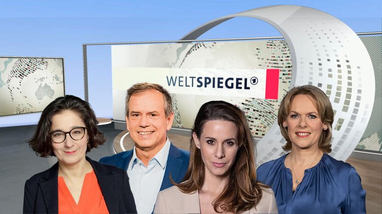 Die Weltspiegel-Moderator:innen: Isabel Schayani, Andreas Cichowic, Natalie Amiri und Ute Brucker (Foto: SWR, BR Markus Konvalin, SWR Patricia Neligan, NDR Hendrik Lüder, WDR)