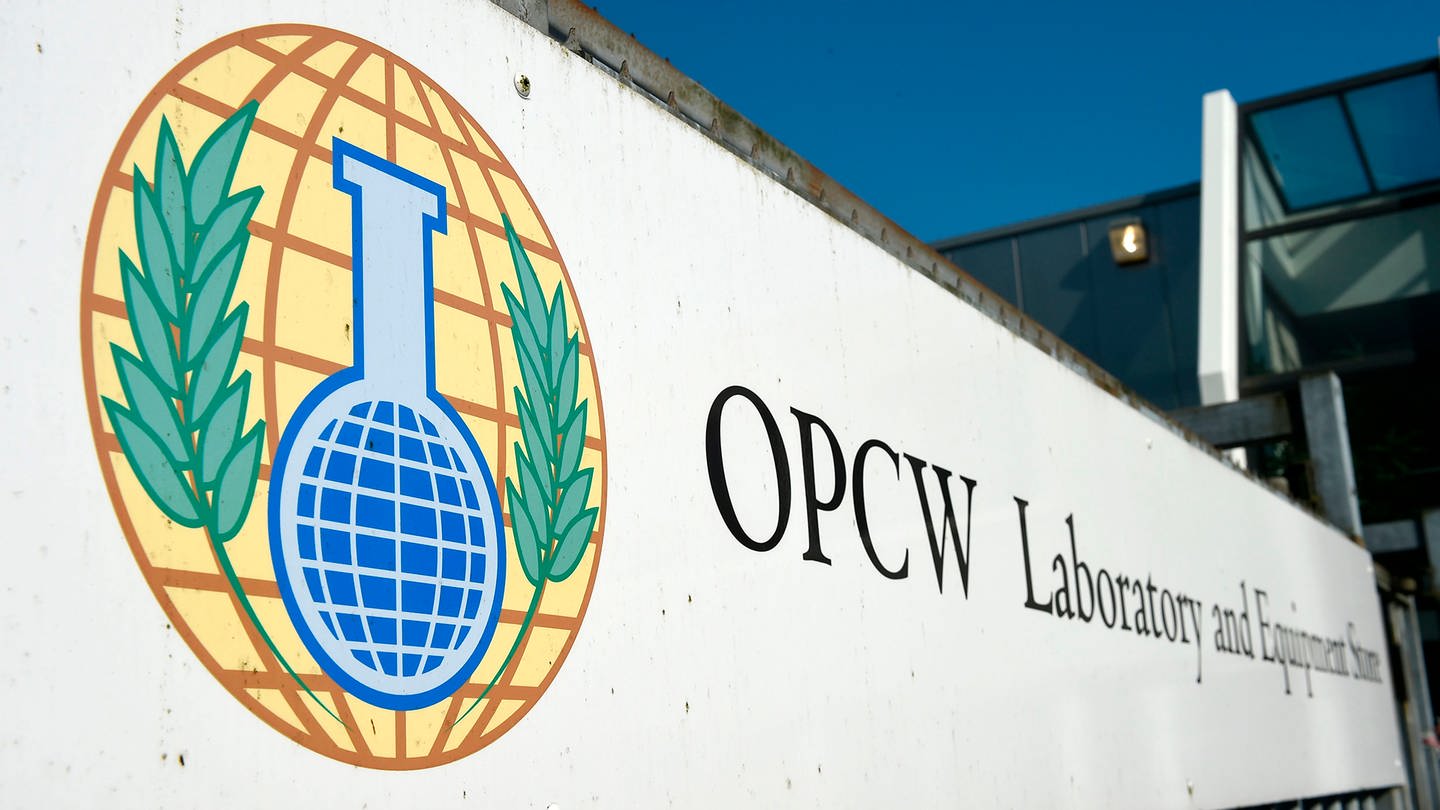 Der EIngang der Organisation for the Prohibition of Chemical Weapons (OPCW) in The Hague
