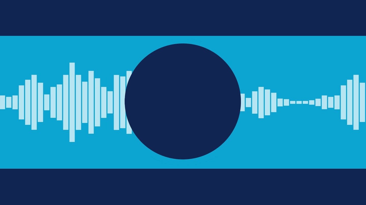 Ein großer blauer Kreis in dessen Mitte, der Audioplayer gestartet werden kann