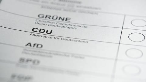 Ausschnitt enes Stimm·zettels für die Landtags·wahl 2021 in Baden-Württemberg (Foto: dpa Bildfunk, EIBNER/Thomas Dinges)