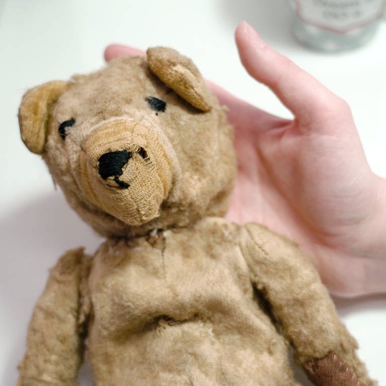 Alter Stoff-Teddy mit kaputter Nase (Foto: SWR)