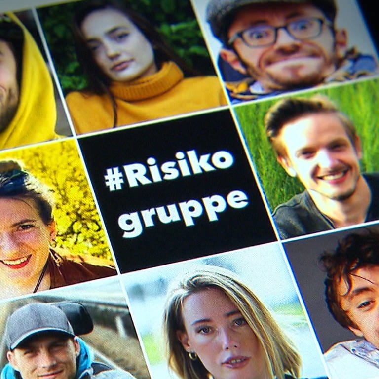 Ein Mosaik aus verschiedenen Porträts junger Menschen in der Risikogruppe. In der Mitte steht der Text #Risikogruppe (Foto: SWR)