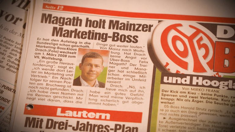 Artikel aus der Bild-Zeitung von über Klaus Drach, der 2008 zum Marketing-Chef des VfL Wolfsburg wurde. (Foto: SWR)