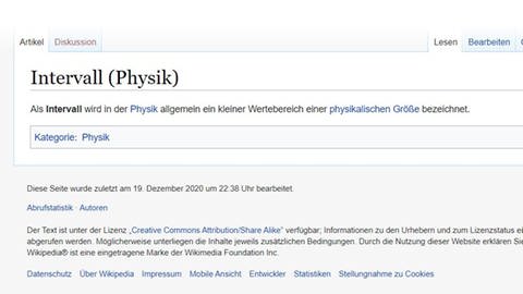 Screenshot Wikipedia-Eintrag zu Intervall (Foto: Screenshot Wikipedia (https://de.wikipedia.org/wiki/Intervall_(Physik)))