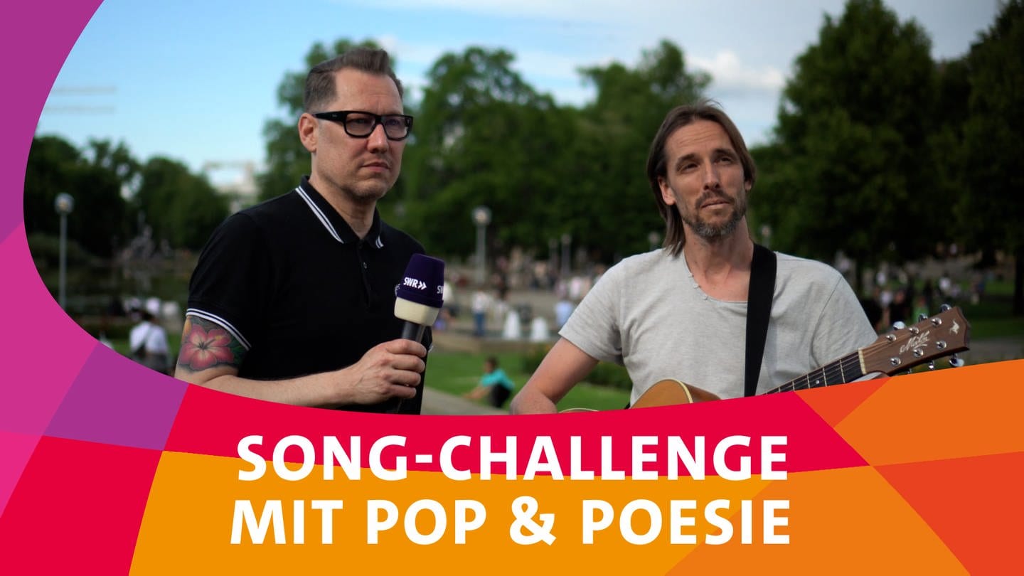 Jochen Stöckle und Patrick Schwefel von SWR1 Pop & Poesie stellen sich der Song-Challenge auf dem SWR Sommerfestival. (Foto: SWR)