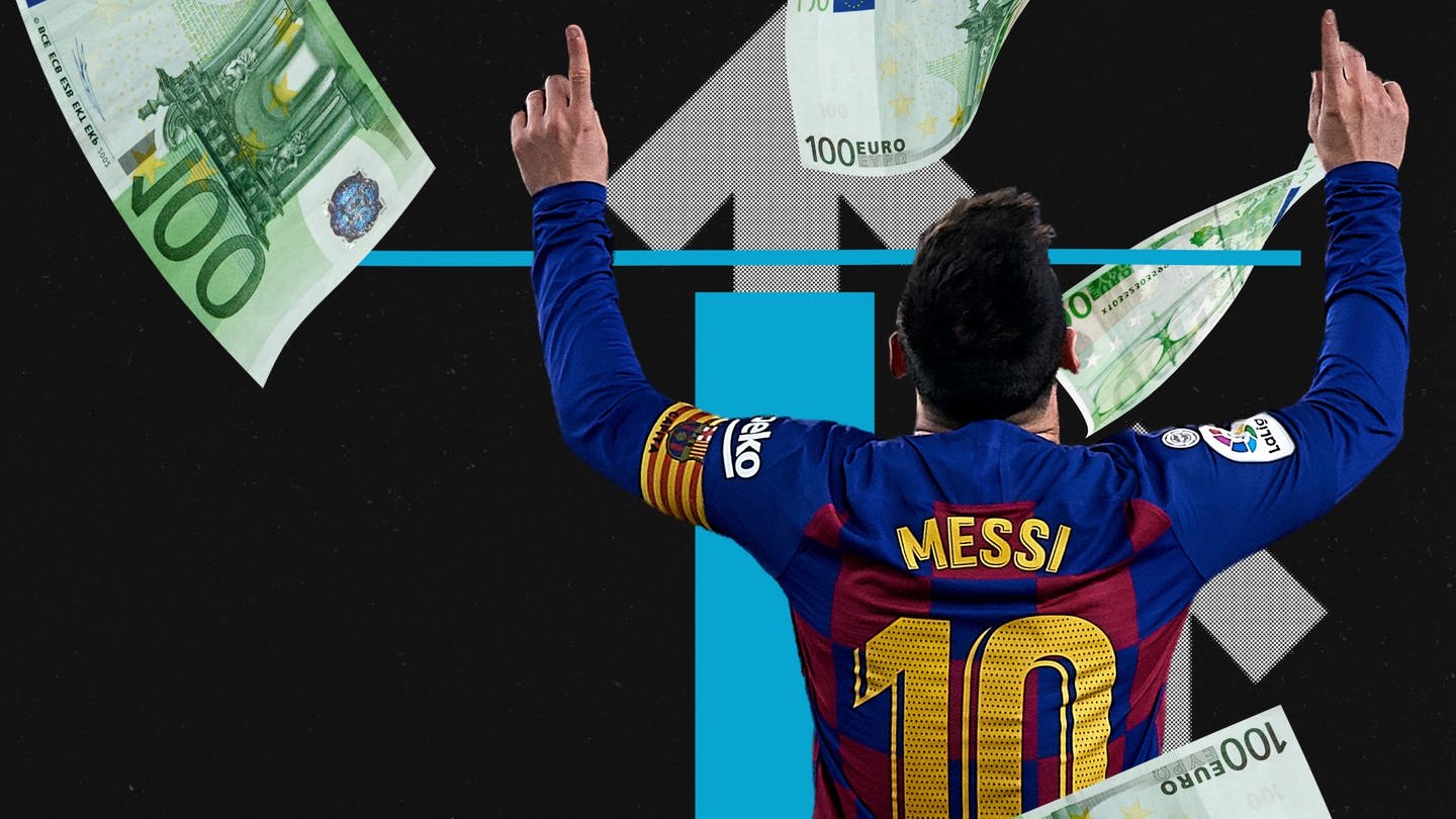 Lionel Messi mit Geldscheinen im Hintergrund (Foto: SWR, Montage)