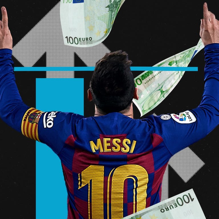 Lionel Messi mit Geldscheinen im Hintergrund (Foto: SWR, Montage)