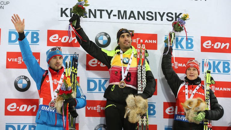 März 2015: Erstmals steht Benedikt Doll allein, ohne die Staffel, auf dem Weltcup-Podest. Er wird Dritter im Sprint im russischen Chanty-Mansijsk.