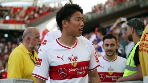 Takuma Asano 2018 im Trikot des VfB Stuttgart (Foto: IMAGO, Imago / Sportfoto Rudel )