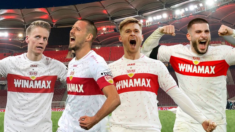 Chris Führich, Waldemar Anton, Maximilian Mittelstädt und Deniz Undav vom VfB Stuttgart
