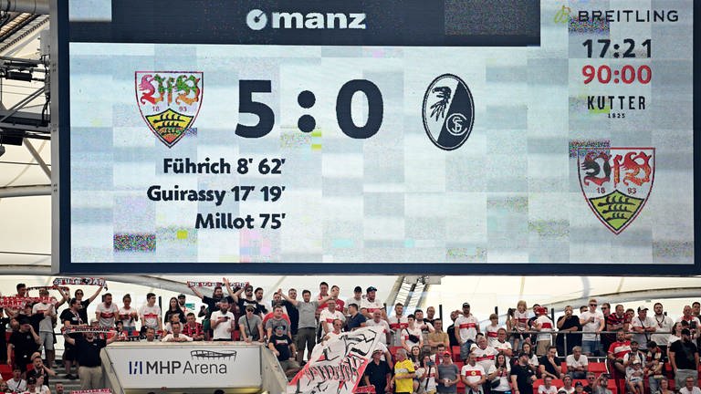 Anzeigetafel mit 5:0-Endstand im Spiel VfB Stuttgart - SC Freiburg (Foto: IMAGO, IMAGO / Michael Weber)