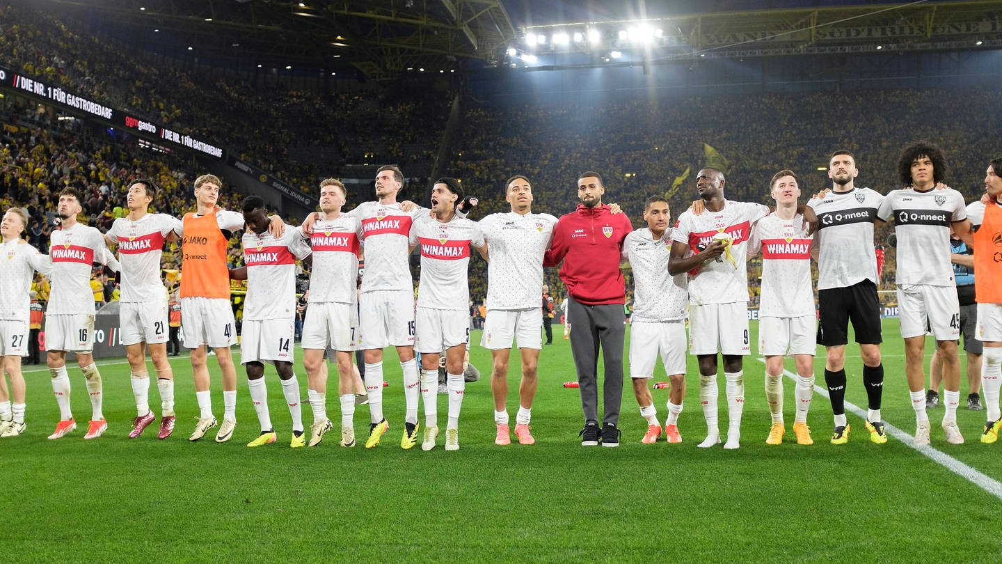 Der VfB Stuttgart feiert den 1:0-Sieg beim BVB (Foto: picture-alliance / Reportdienste, Picture Alliance)