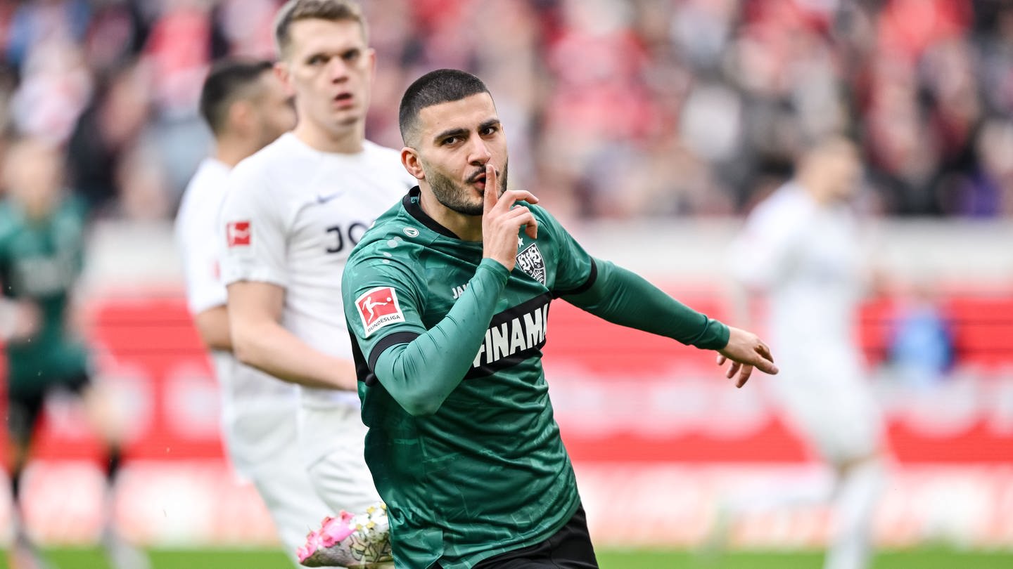 Deniz Undav jubelt über einen Treffer für den VfB Stuttgarr gegen den SC Freiburg. (Foto: picture-alliance / Reportdienste, Picture Alliance)