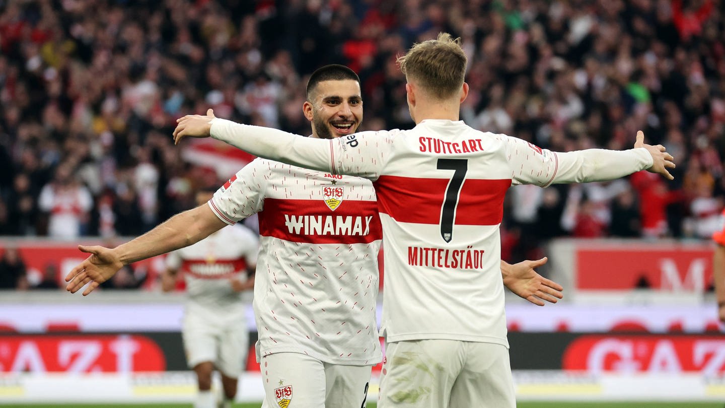 Deniz Undav und Maxi Mittelstädt vom VfB Stuttgart (Foto: IMAGO, Imago Images / Sportfoto Rudel)