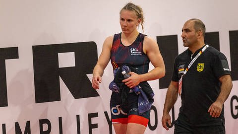 Ringerin Luisa Niemesch vom SV Weingarten ist deutsche Meisterin der Frauen b is 65 Kilogramm. (Foto: IMAGO, IMAGO / Beautiful Sports)