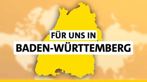 SWR1 Sendung "Für uns in Baden-Württemberg" mit den wichtigsten Geschichten und der besten Musik durch den Tag (Bild: Weltkarte mit Zoom auf Bundesland Baden-Württemberg)