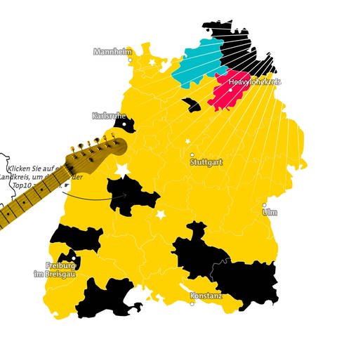 Baden-Württemberg-Karte mit der Hitparaden-Katze im Vordergrund (Foto: SWR)