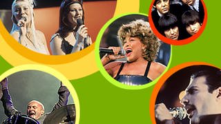 Sujet zur SWR1-Hitparade mit Phil Collins, Tina Turner, The Beatles, ABBA, Freddie Mercury