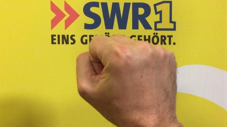 Eine Faust vor einer gelben Fotowand mit SWR1 Logo (Foto: SWR1 - Jörg Witzsch)
