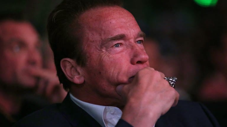 Auch das ist Bikini: die Reaktion von Männern... Was geht wohl im Kopf von Arnold Schwarzenegger vor, als er bei der "Arnold Classic Pro Show" während der "Bikini Section" seines Bodybuilding-Wettbewerbs in Melbourne die Teilnehmerinnen beobachtet?  (Foto: picture-alliance / Reportdienste, Picture Alliance)