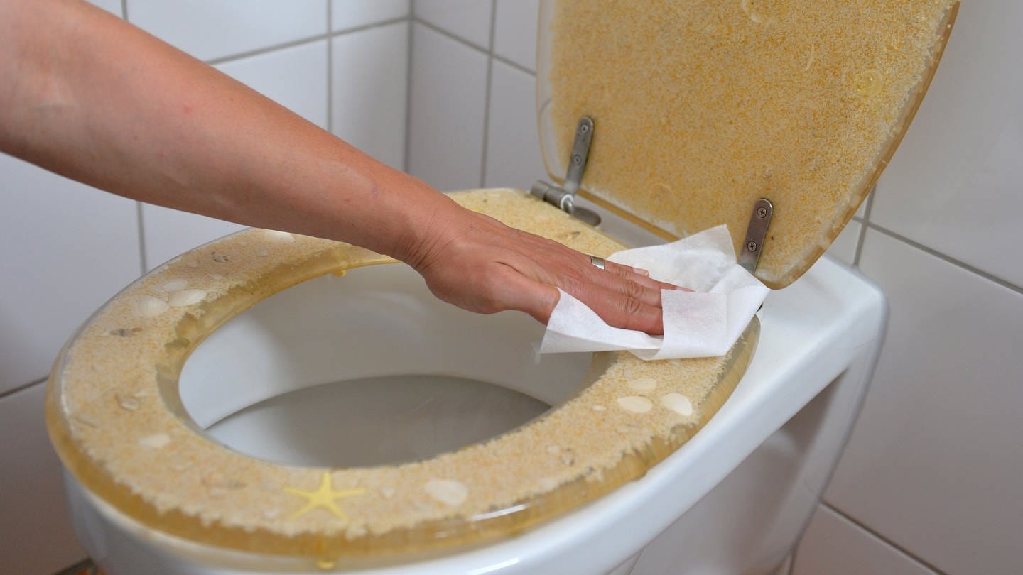 Jemand putzt mit einem Feuchttuch eine Toilette (Foto: picture-alliance / Reportdienste, Carmen Jaspersen)