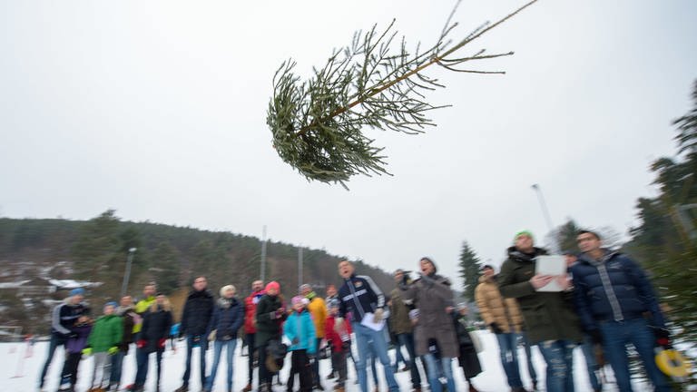 Weidenthal: Comeback für den Weihnachtsbaum - Wettbewerb im Werfen und Schleudern (Foto: picture-alliance / Reportdienste, Oliver Dietze)
