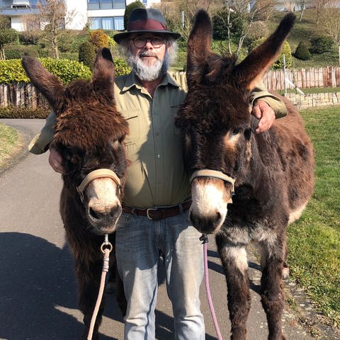 Peter Broy besitzt Esel und bietet Wanderungen mit ihnen an.
