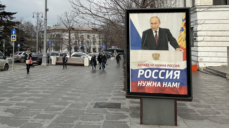 Wahlwerbung von Wladimir Putin für die russische Präsidentschaftswahl am 17. März. (Foto: dpa Bildfunk, picture alliance/dpa | Ulf Mauder)