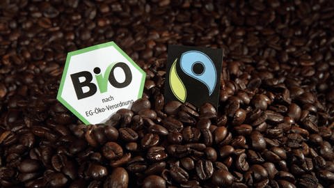 Kaffeebohnen mit EG-Bio- und Fair-Trade-Siegel | Wie nachhaltig ist Kaffee? (Foto: picture-alliance / Reportdienste, picture alliance / Caro | Schwarz)