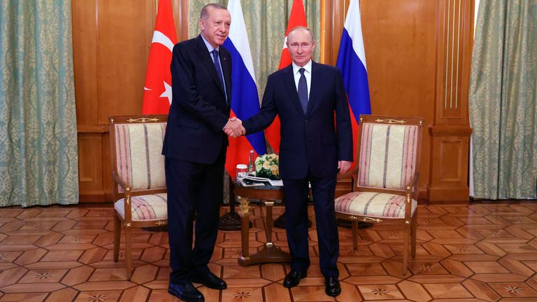 Recep Tayyip Erdogan und Vladimir Putin treffen sich am 5. August 2022 (Foto: picture-alliance / Reportdienste, ASSOCIATED PRESS | Vyacheslav Prokofyev)