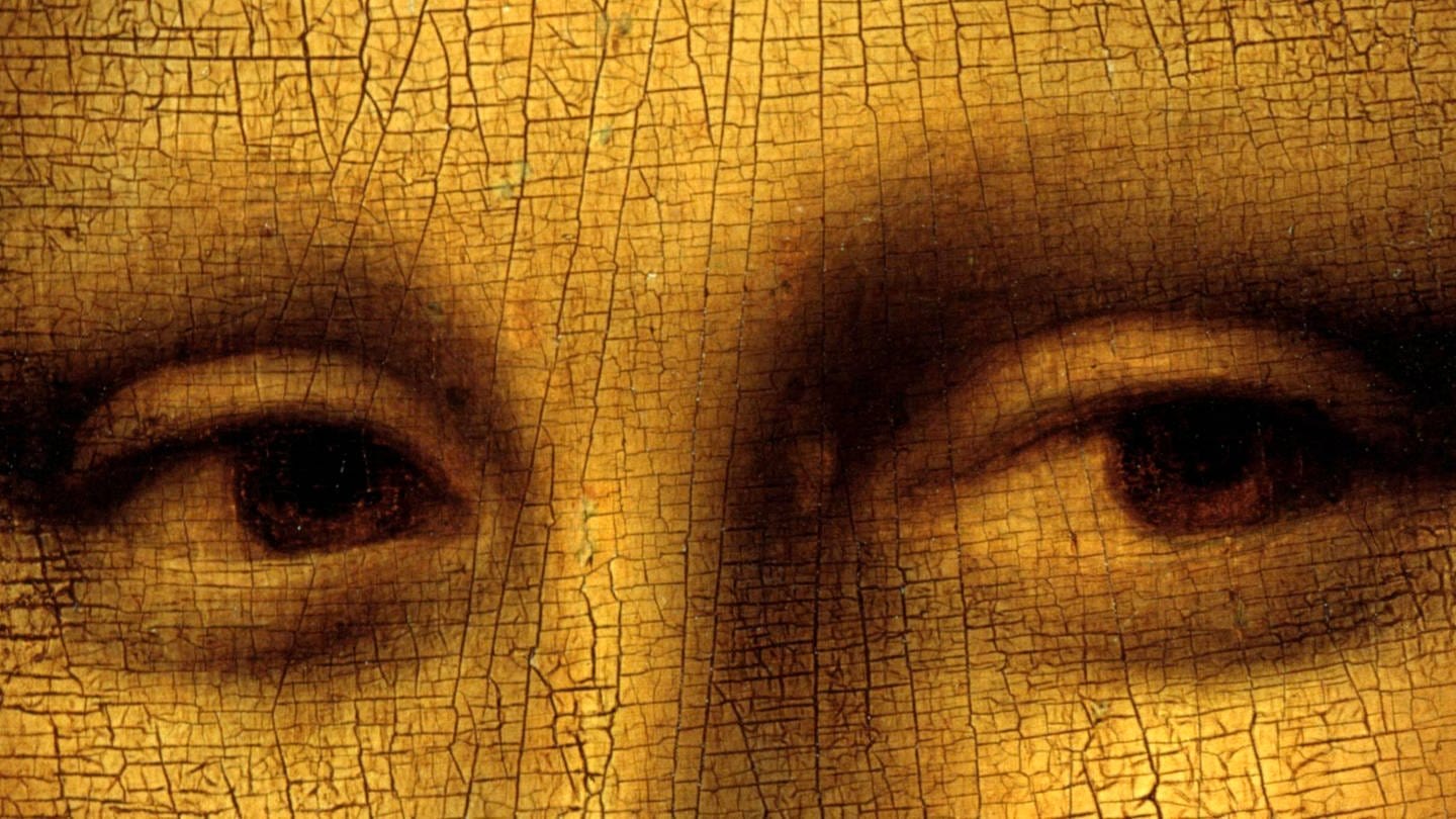 Die Augen der Mona Lisa - Detailaufnahme des Gemäldes von Leonardo da Vinci. Der spektakuläre Raub des Bilds aus dem Louvre in Paris ist einer der Kriminalfälle, die die Kunsthistorikerin Susanna Partsch in ihrem Buch 