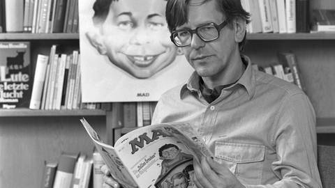 Der Chefredakteur der deutschen Ausgabe des Satiremagazins MAD, Herbert Feuerstein, aufgenommen während der Internationalen Frankfurter Buchmesse am 18.10.1978. 