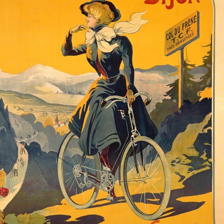 Radfahrerin in einer historischen Fahrradwerbung von 1900. (Foto: picture-alliance / Reportdienste, akg-images)